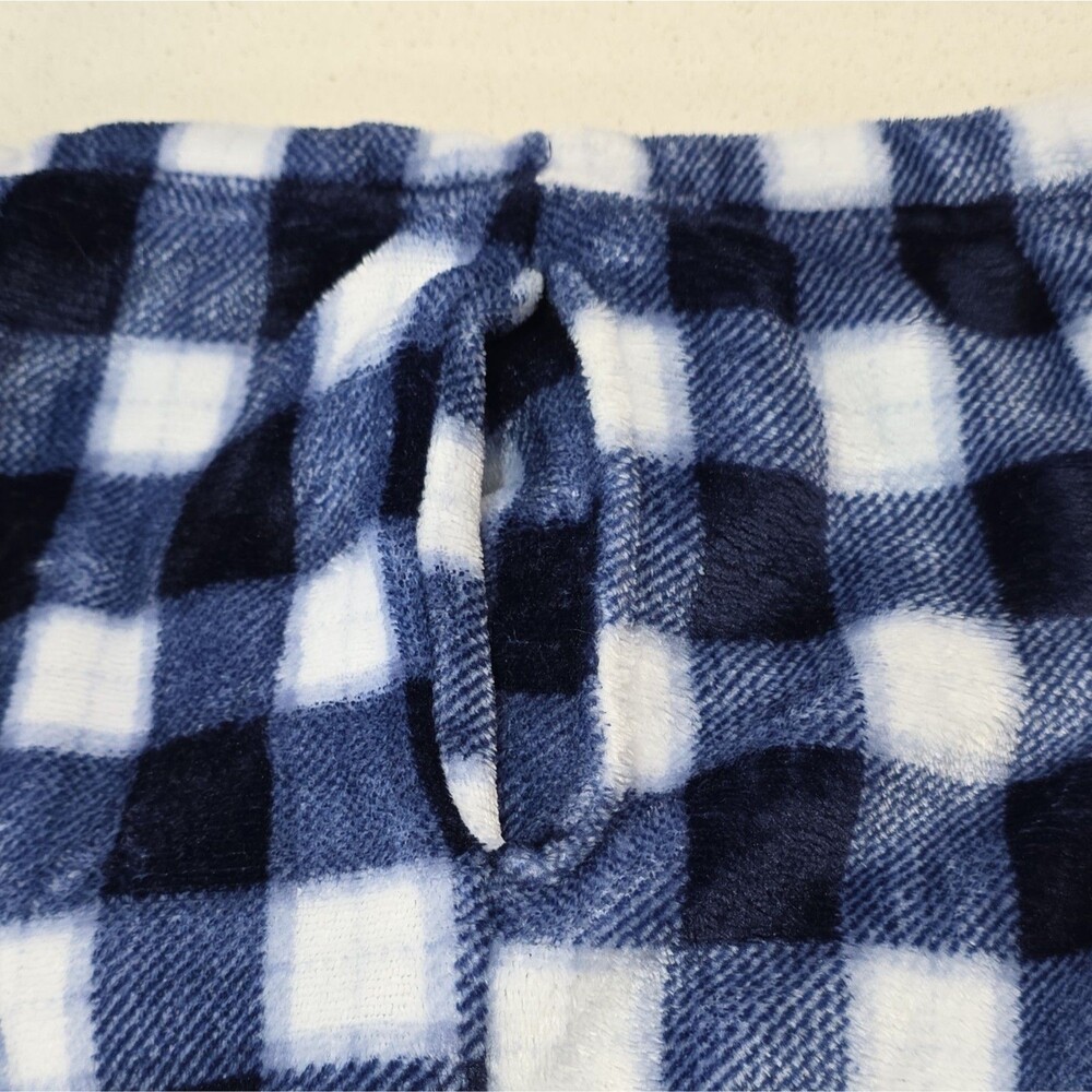 PJ Essentials Women's Fleece Plaid Pajama Pants M Blue/White Drawstring - Picture 7 of 7